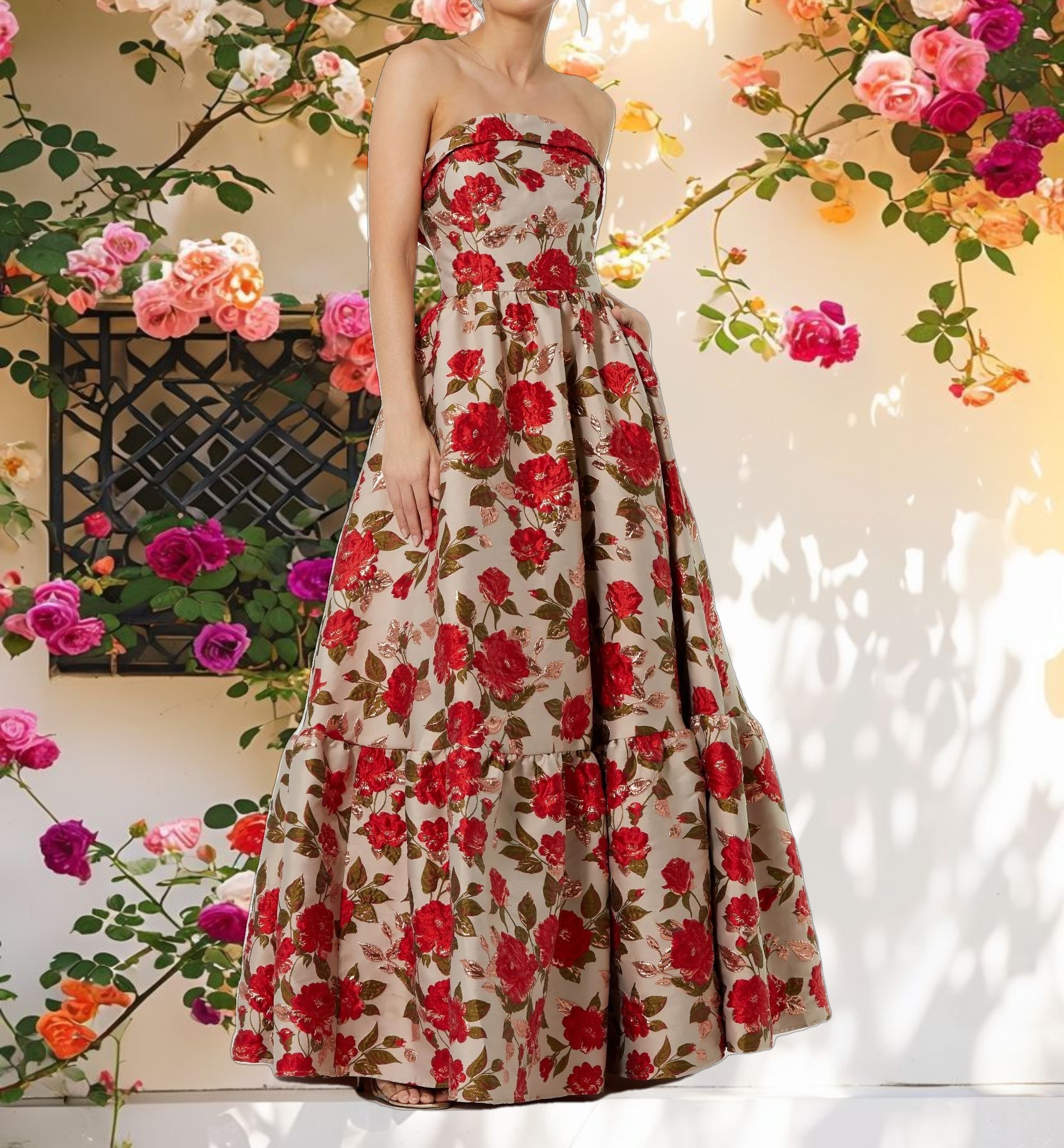 Flowy Floral Gown With Ruffle Hem