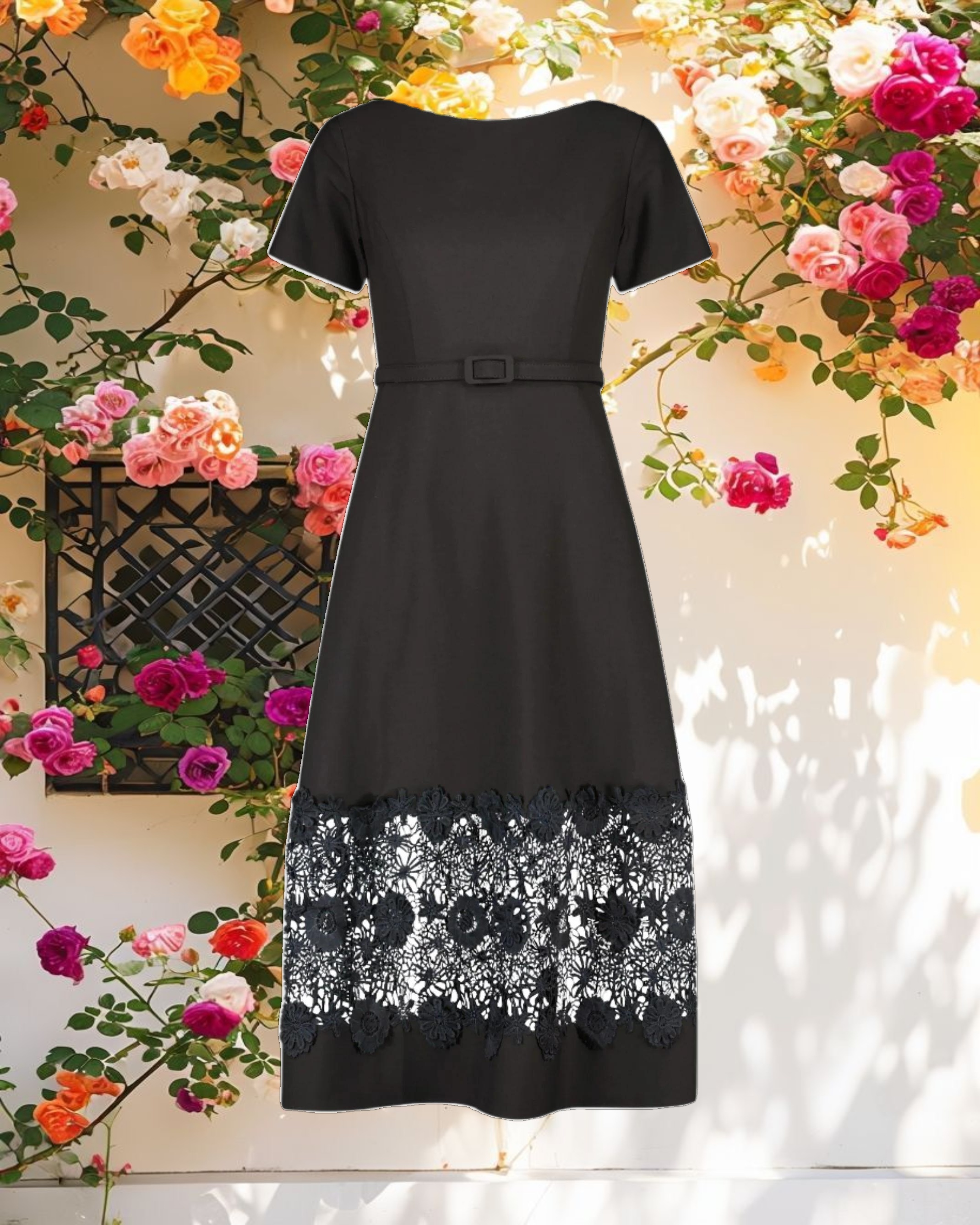 Crepe Boat Neck Midi Dress With Belt