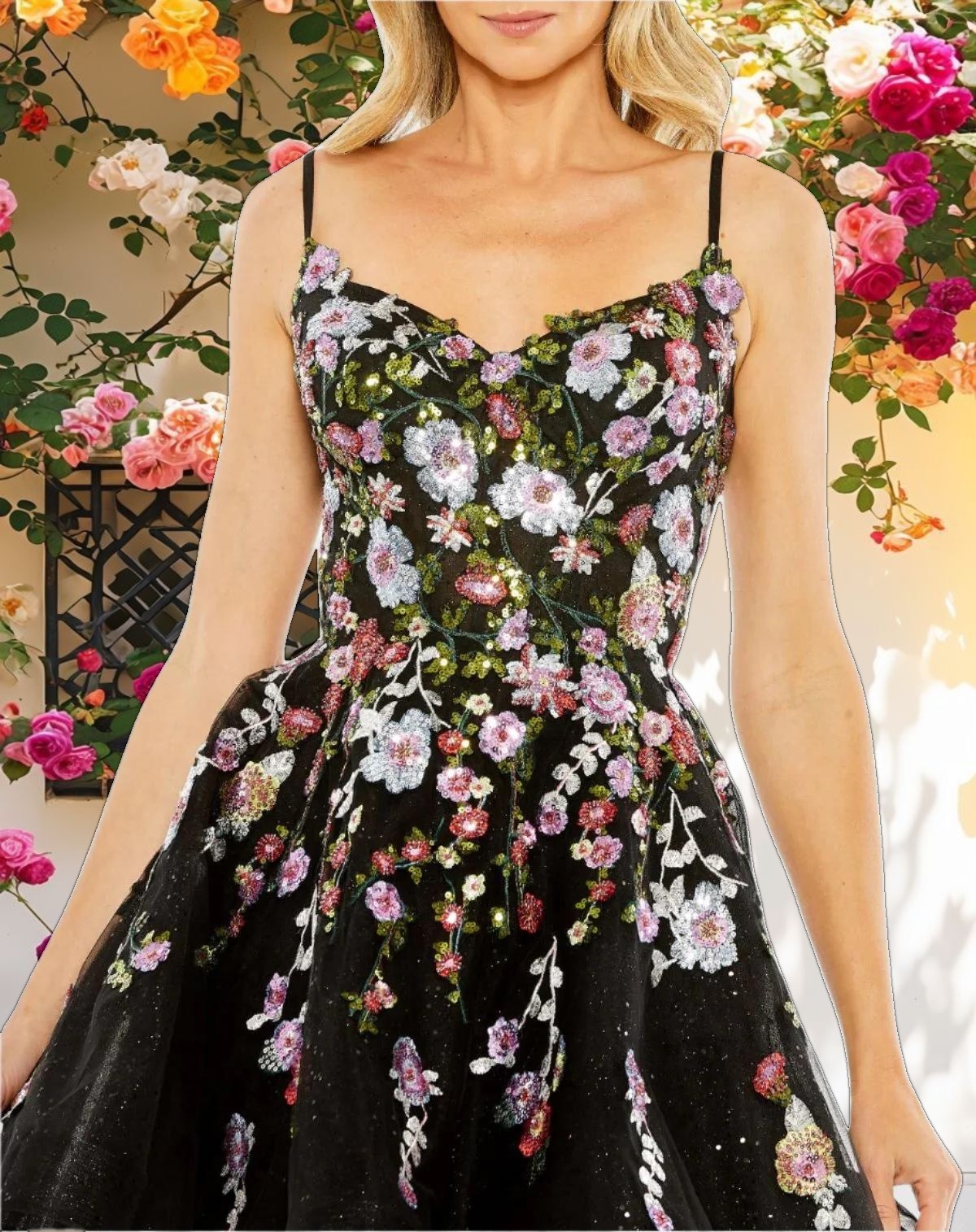 Black Floral Embroidered Mini Dress