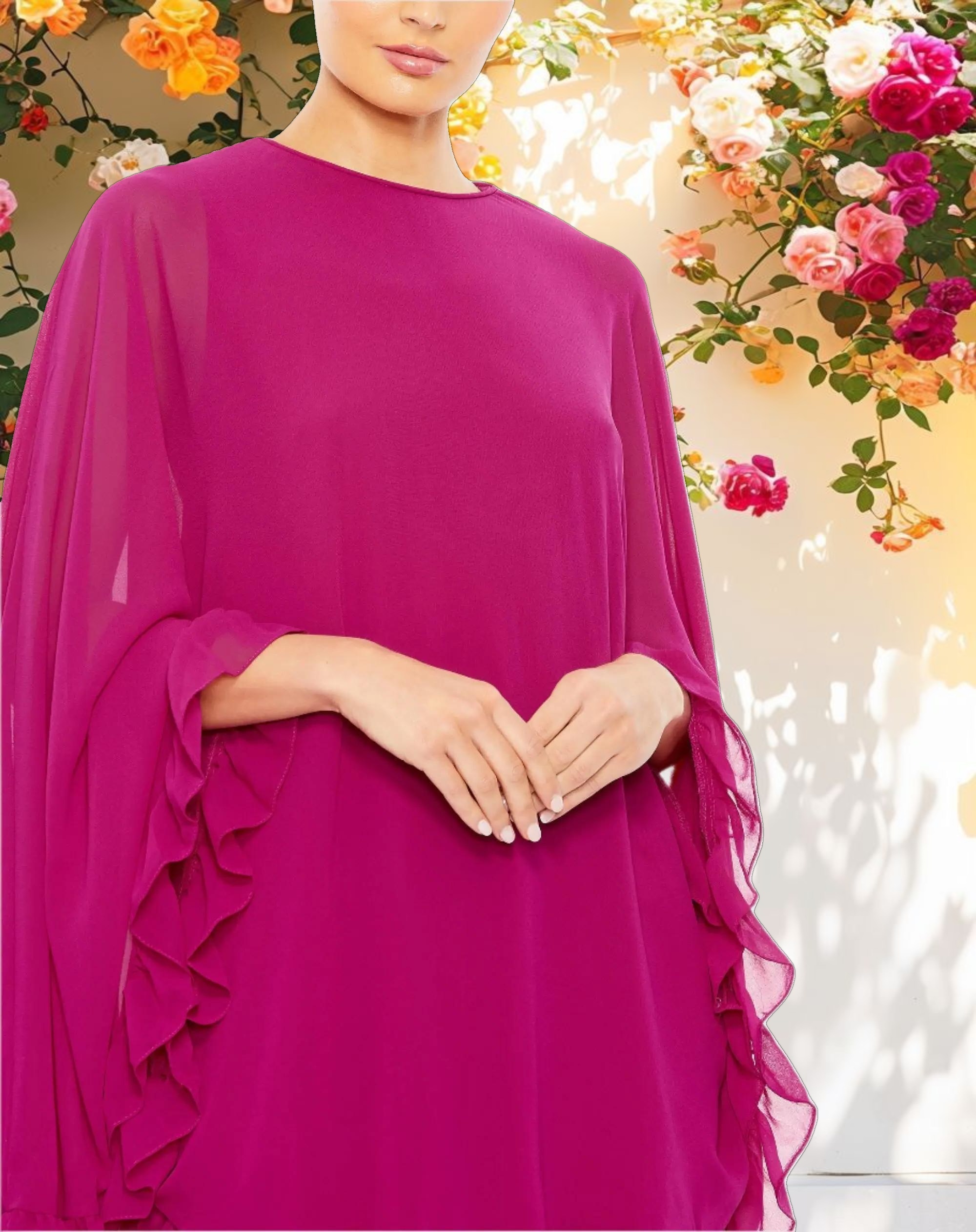 Pink High Neck Ruffle Hem Cape Mini Dress