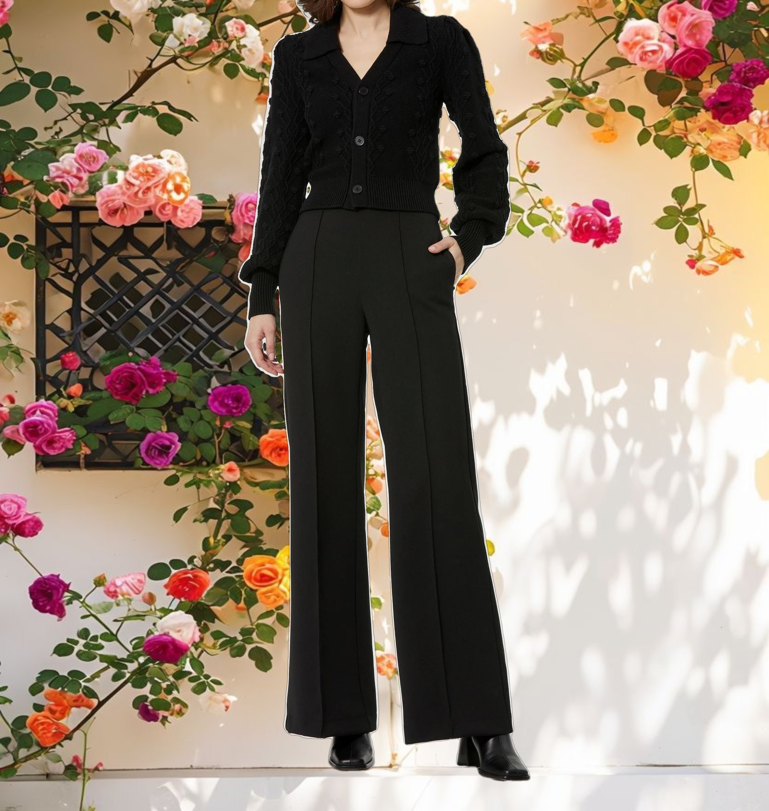 Cropped Bobble Knit Button Up Cardigan Sweater