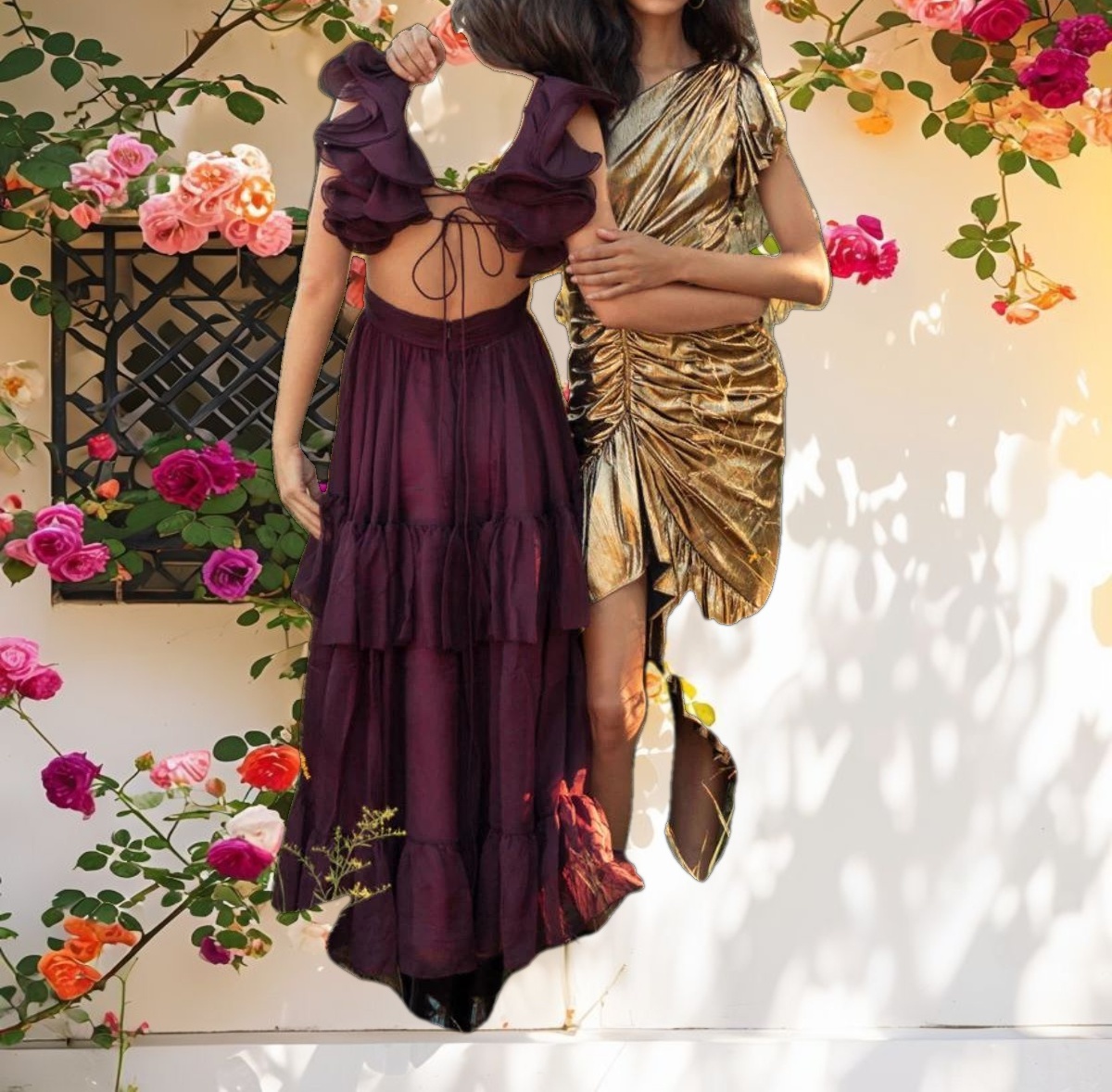 Gold One Shoulder Flutter Sleeve High Low Dress