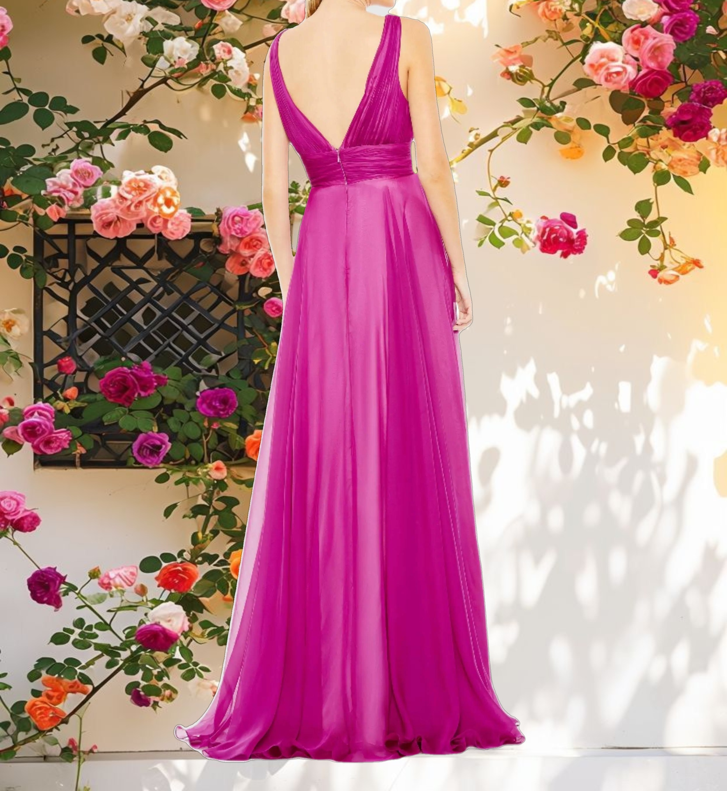 Purple Flowy V Neck Gown