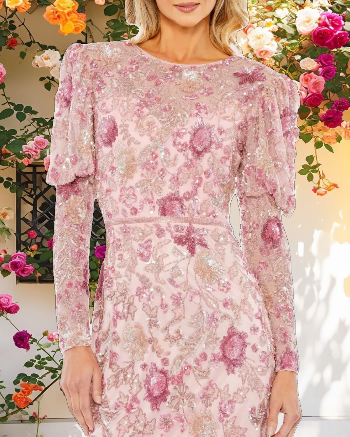 Floral Embellished Puff Sleeve Dress