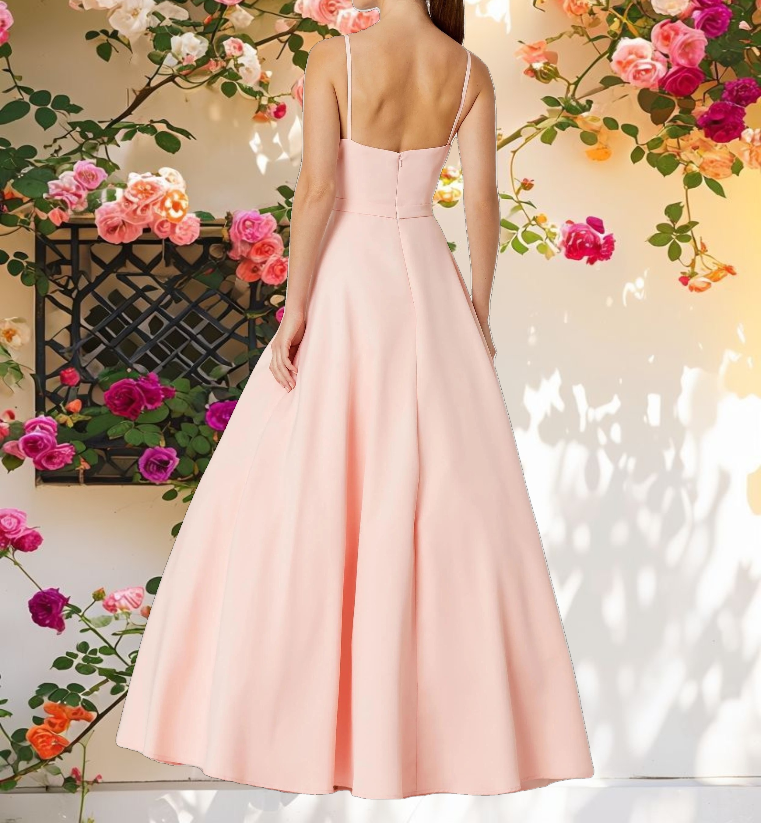 Pink Classic A-Line V-Neck Ballgown