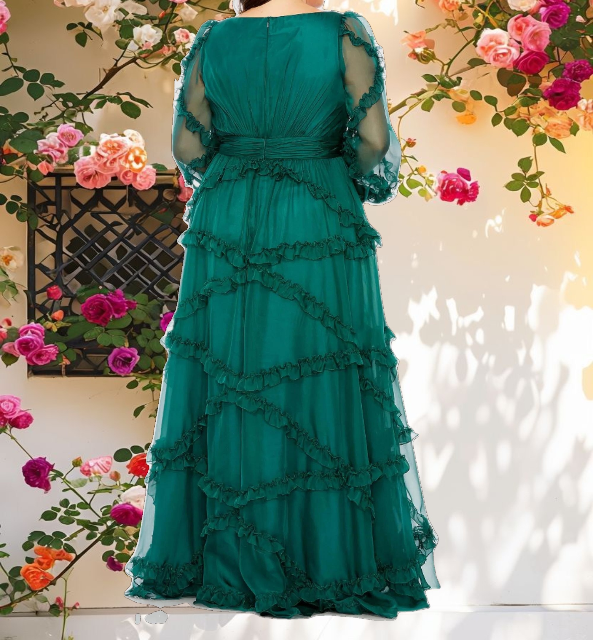 Green Puff Sleeve Gown