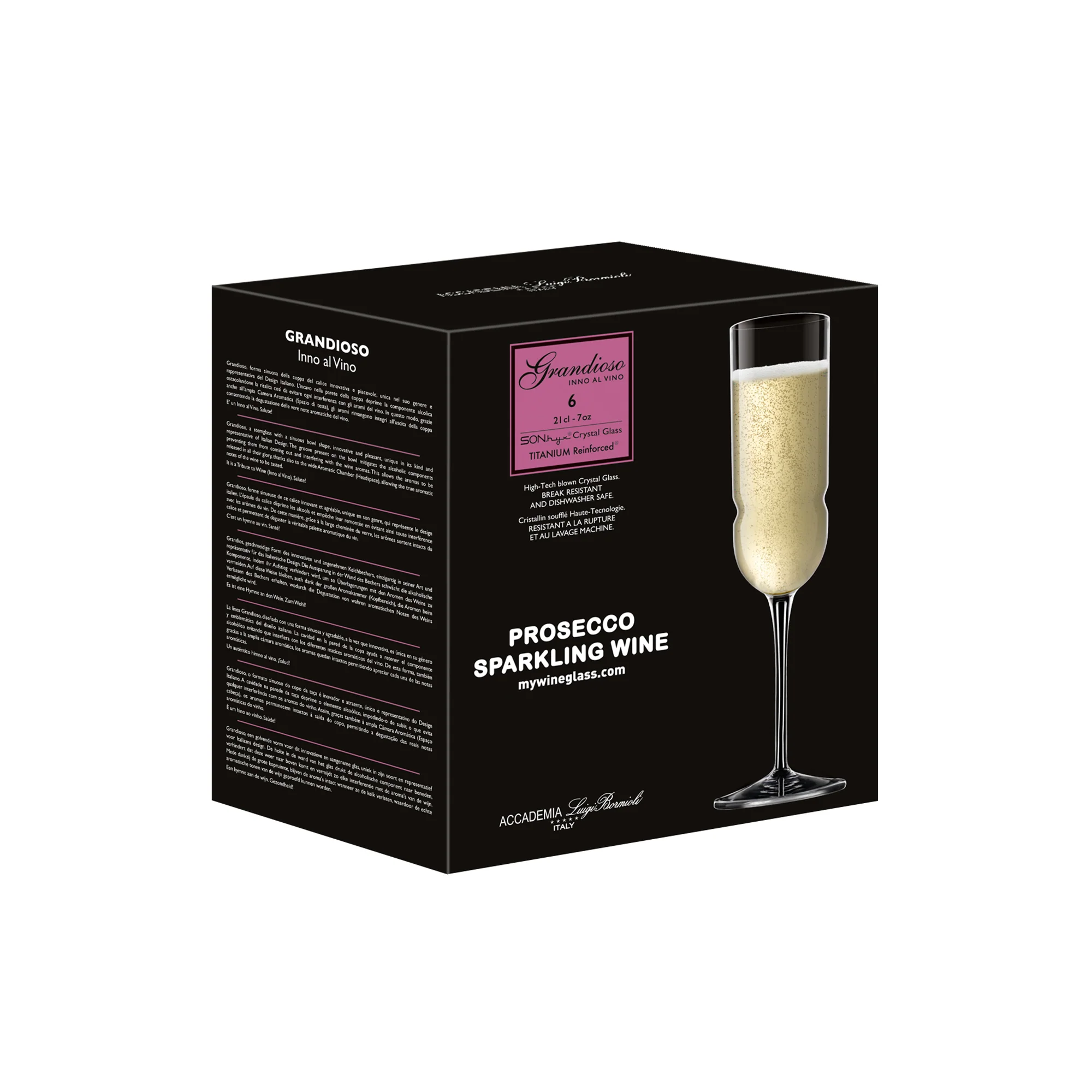 Italian Premium Prosecco & Champagne Glasses | 7oz | Grandioso | Set of 6