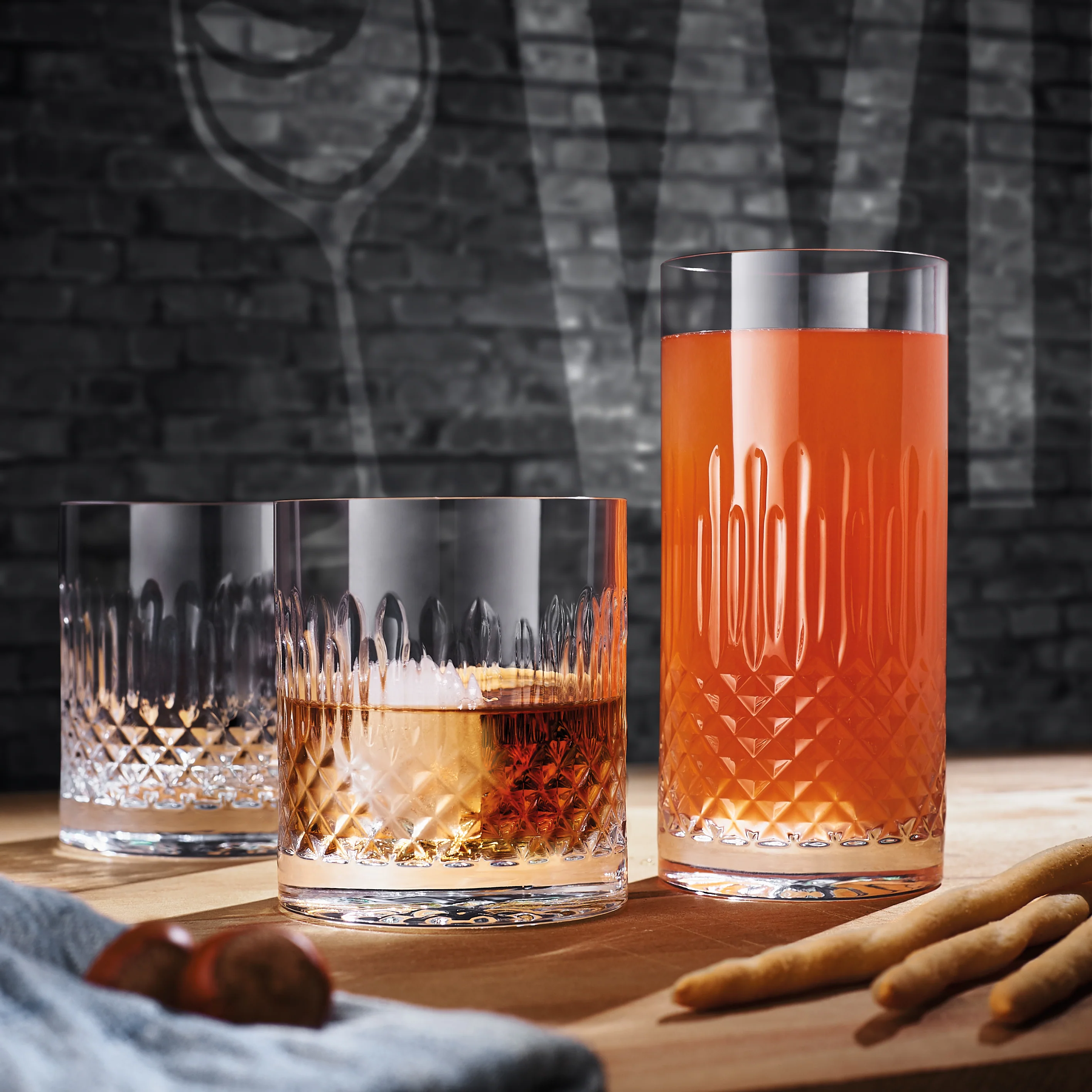 Italian Premium Whiskey Glasses | 12.75oz | Diamante | Set of 4