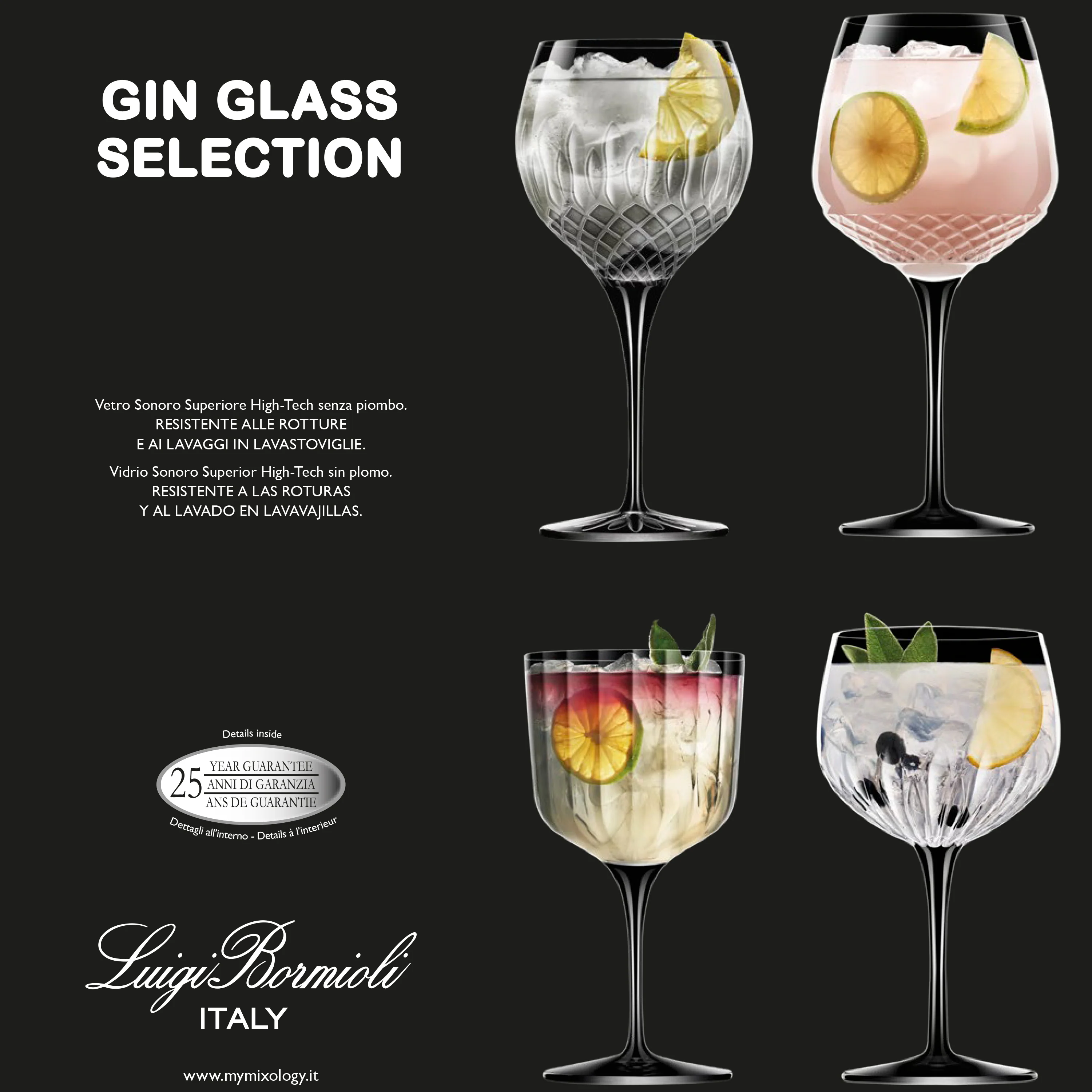 Italian Premium Assorted Gin Glasses | Mixology | 4pc Set