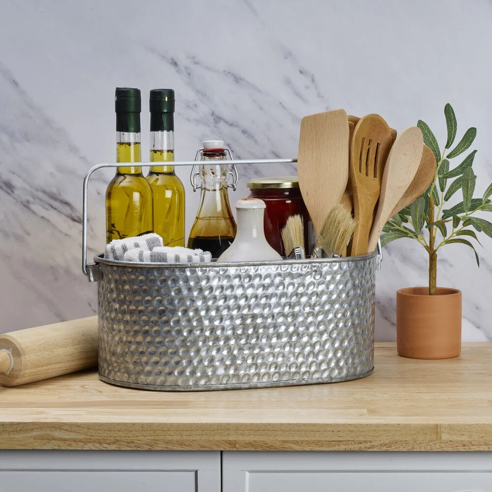 Hammered Galvanized Metal Caddy
