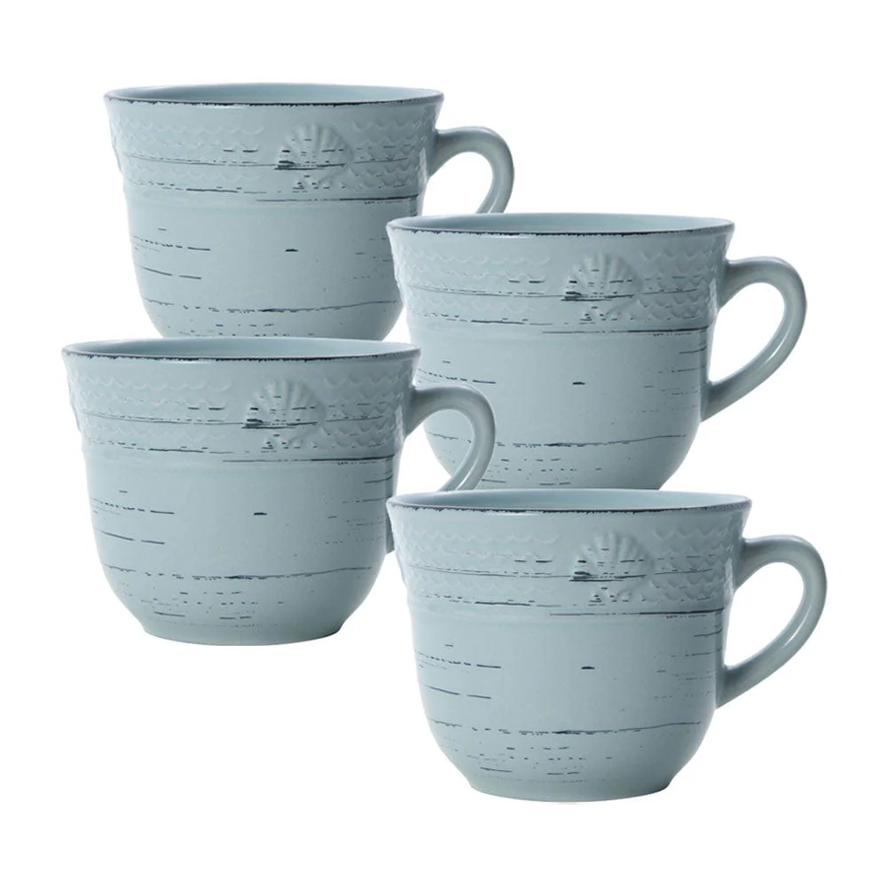 Trellis Coastal Teal Set of 4 Mugs