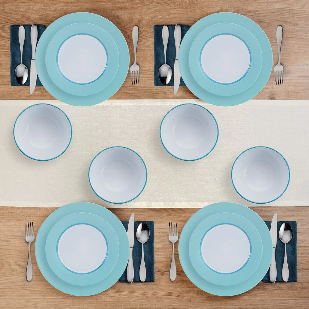 Grayson Teal 12 Piece Dinnerware Set, Service for 4