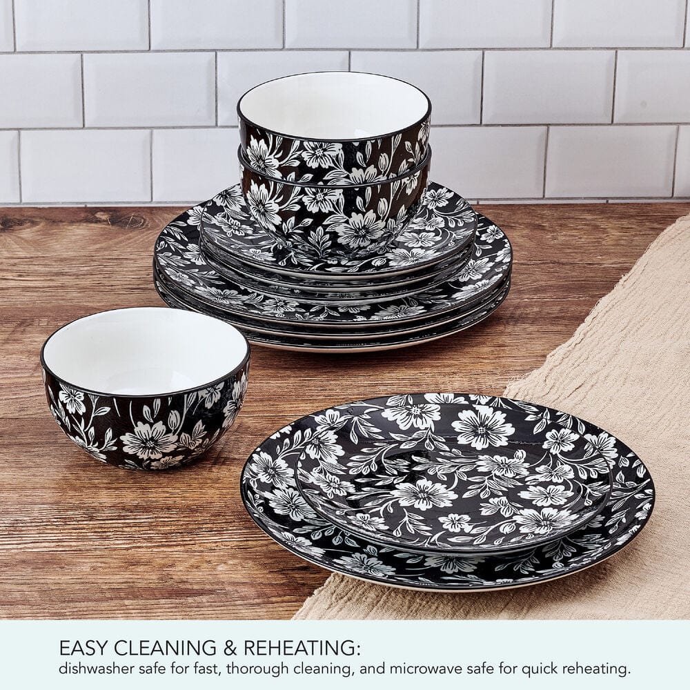 Midnight Blooms 12 Piece Dinnerware Set, Service for 4