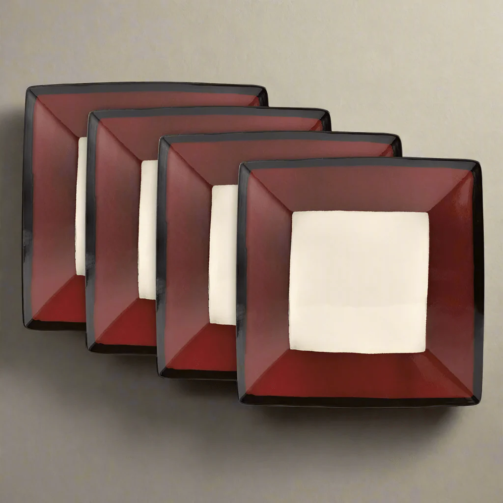 Belmont Set of 4 Red Square Dinner Plates