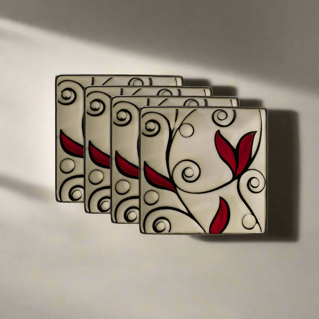 Belmont Set of 4 Square Red Vine Salad Plates