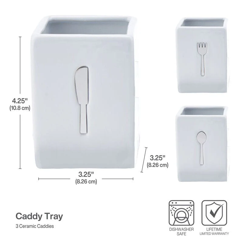 3 Piece Flatware Caddy with Wood Tray
