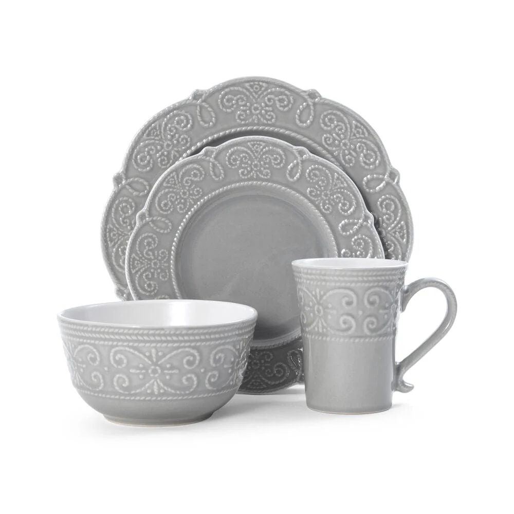 Abby Gray 16 Piece Dinnerware Set, Service for 4