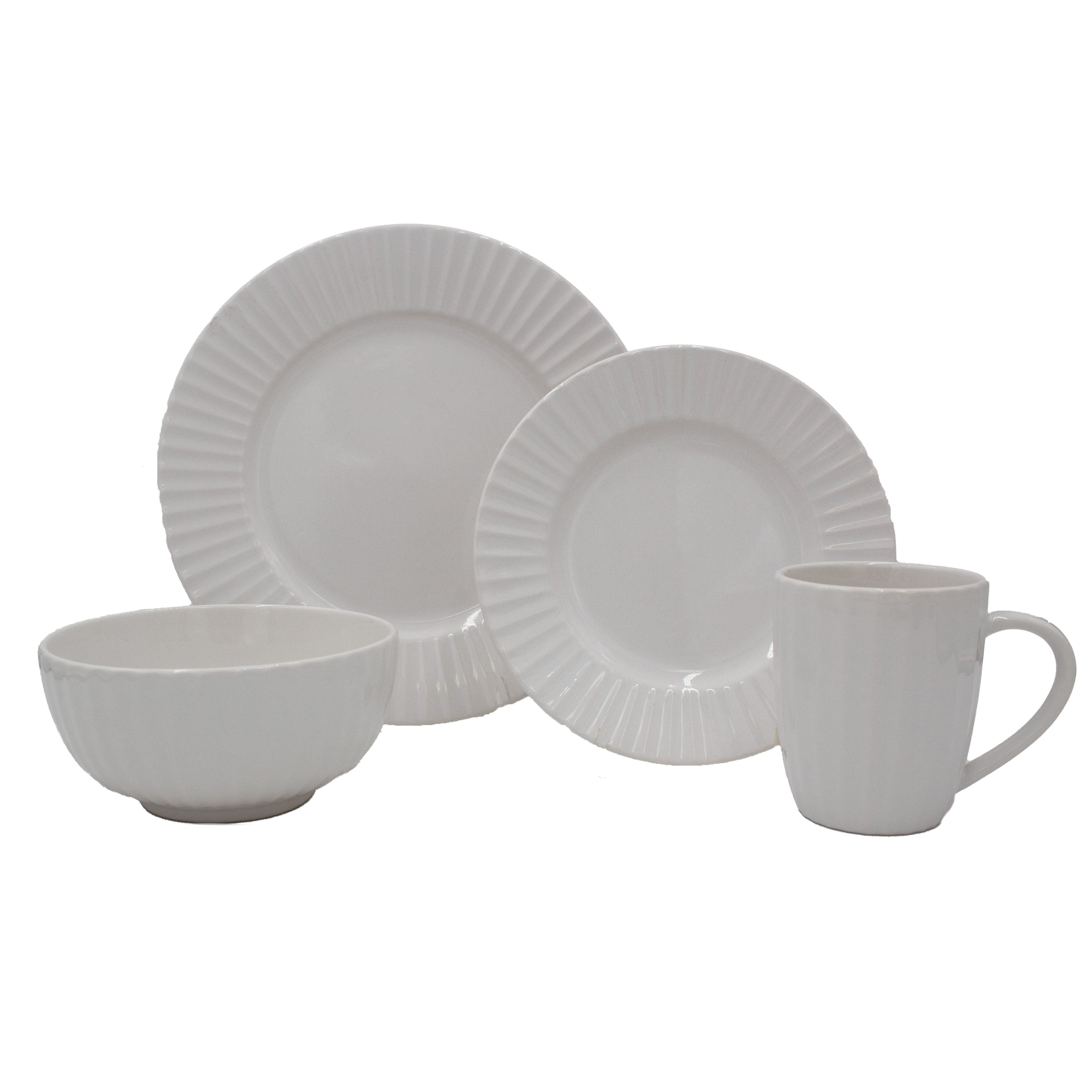 White Embossed 32 Piece Dinnerware Set, Service for 8