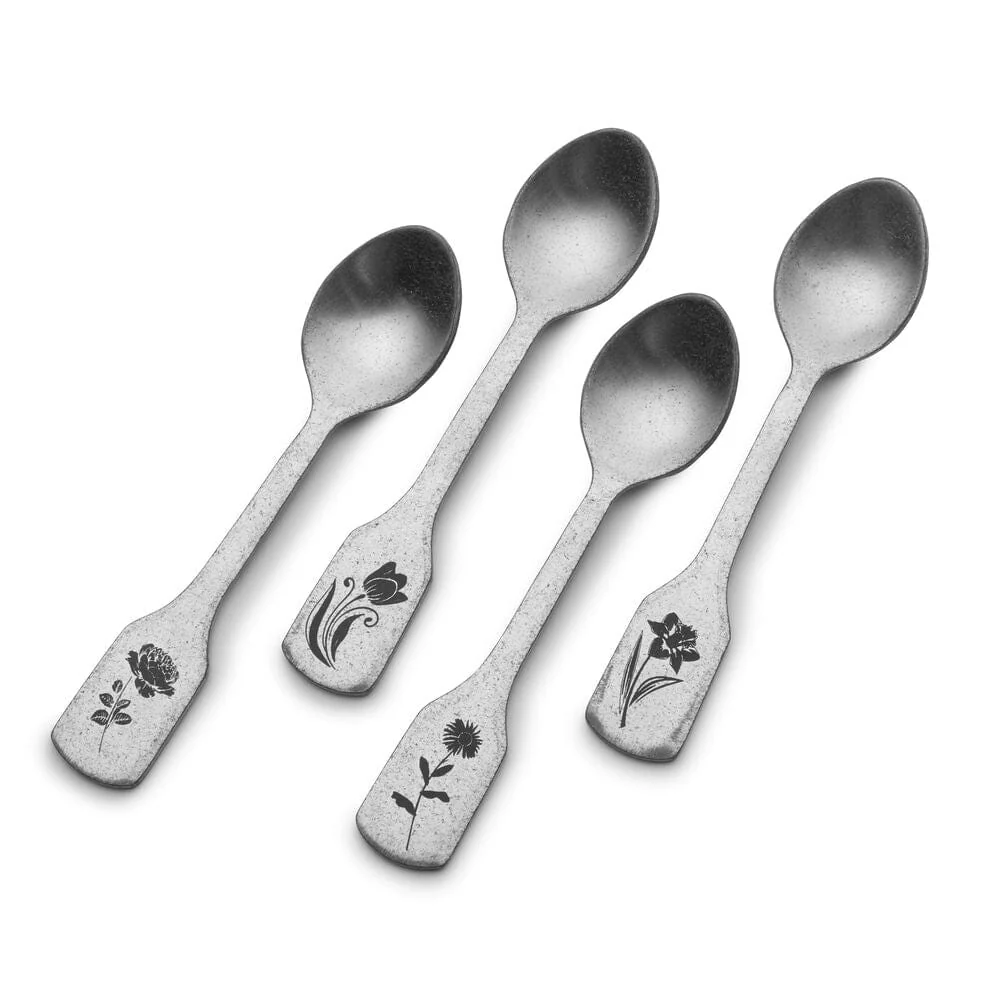 Matte Floral Set of 4 Mini Coffee Spoons