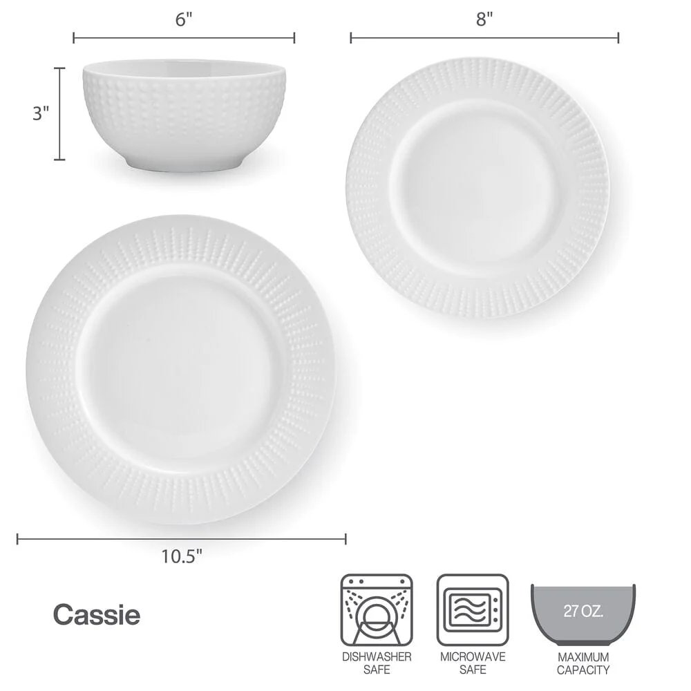 Cassie 12 Piece Dinnerware Set, Serivce for 4