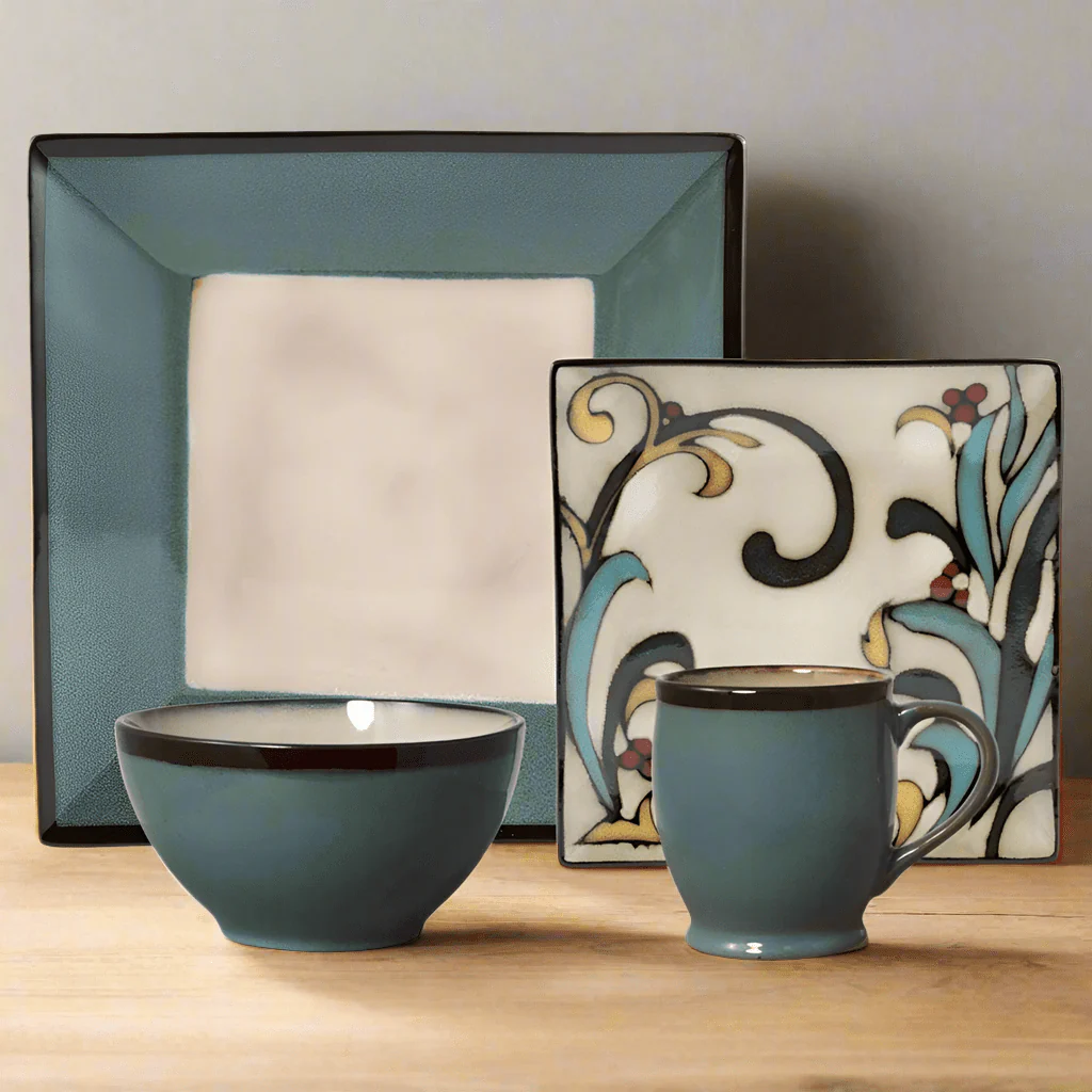 Belmont Square Blue Leaves Dinnerware Set