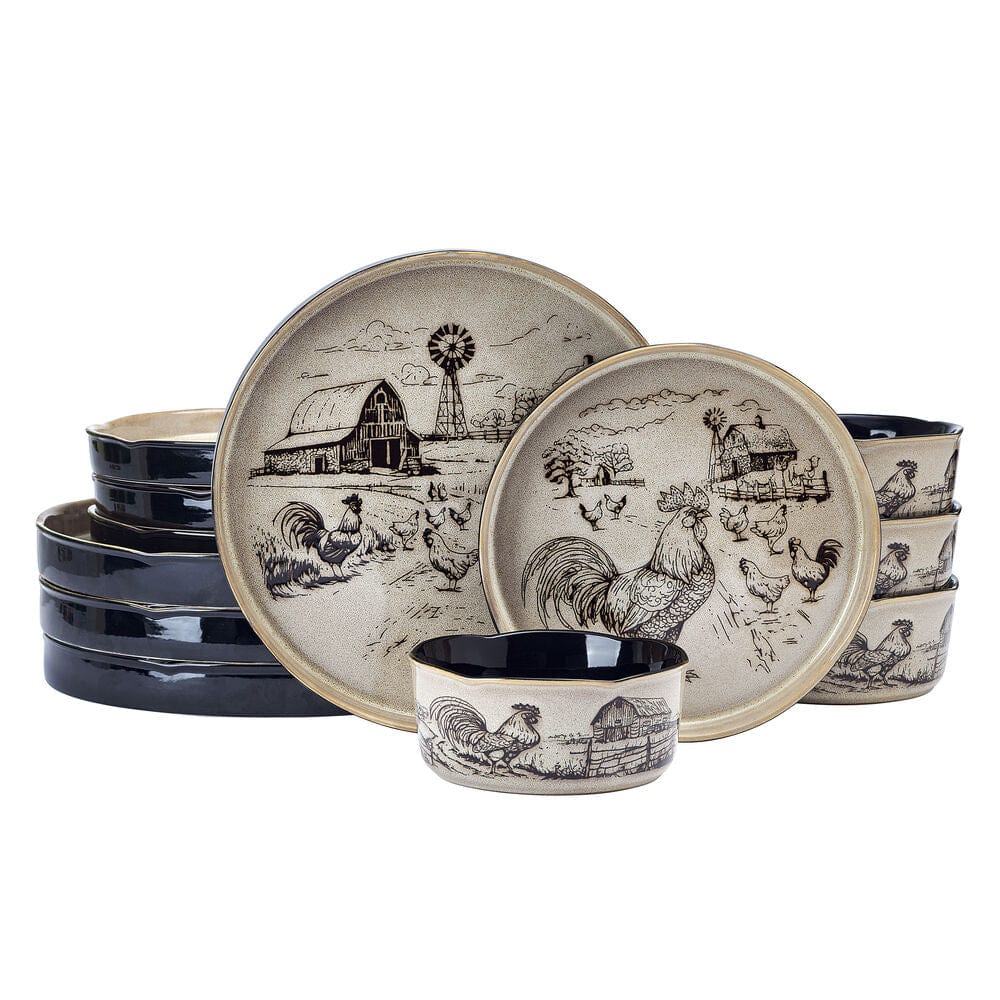 Farmyard Rooster 12 Piece Dinnerware Set, Service for 4