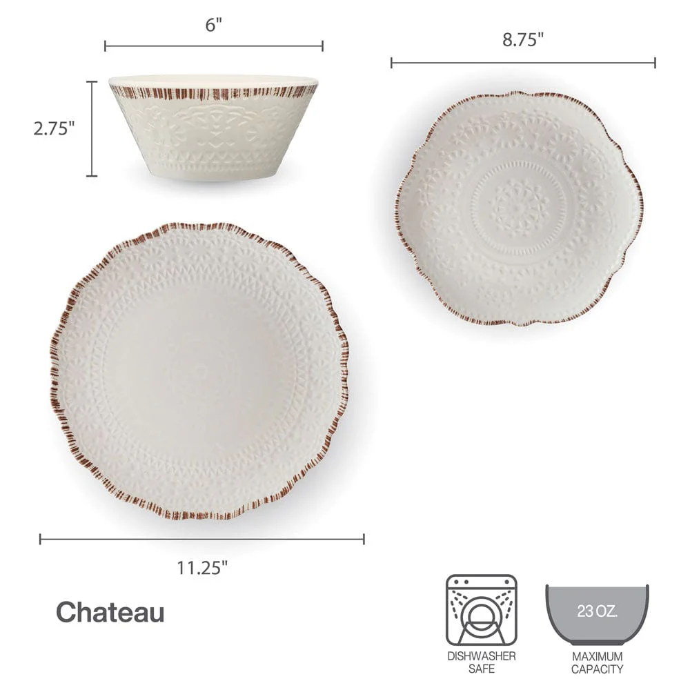Chateau Cream 12 Piece Outdoor Melamine Dinnerware Set, Service for 4