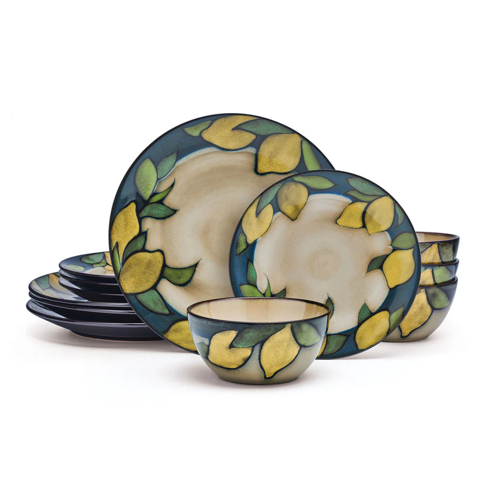 Painted Lemons 12 Piece Dinnerware Set, Service for 4