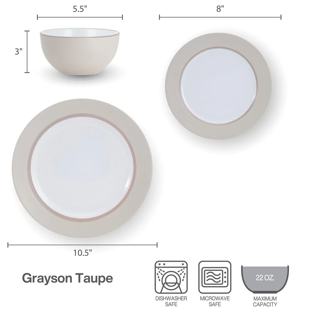 Grayson Taupe 12 Piece Dinnerware Set, Service for 4