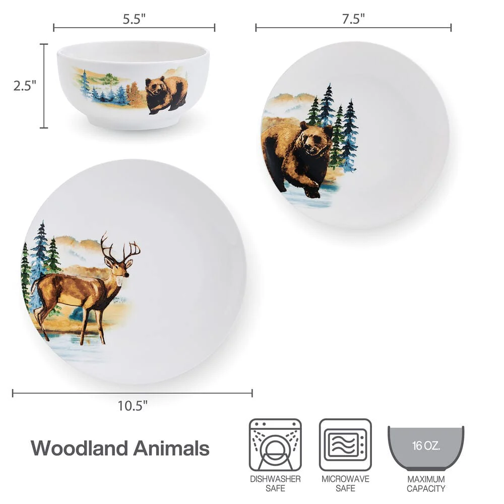 Woodland Animals 12 Piece Dinnerware Set, Service for 4