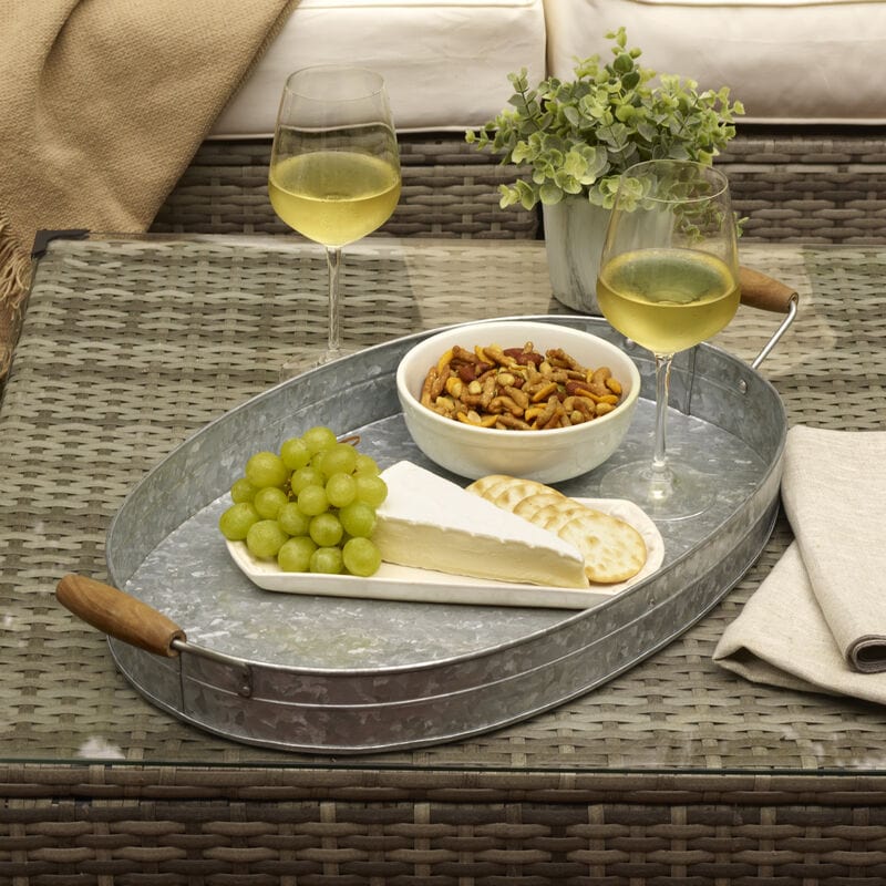 Galvanized Oval Serving with Wooden Handles