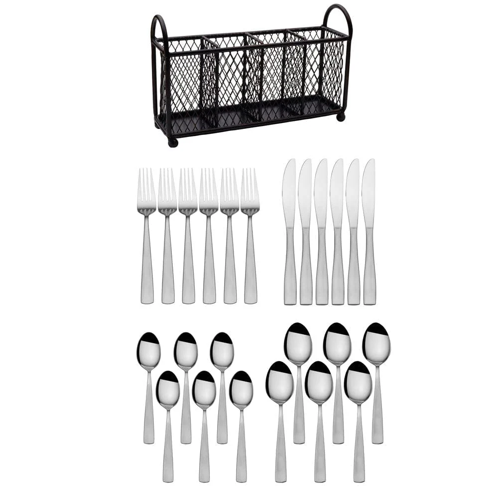 Satin Danford 24 Piece Flatware Set with Wire Caddy, Service for 6