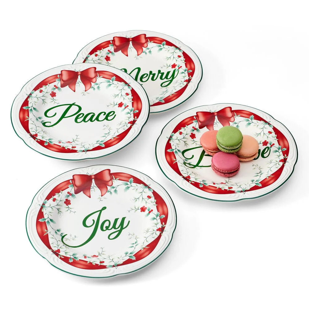Winterberry® Set of 4 Red Ribbon Salad Plates