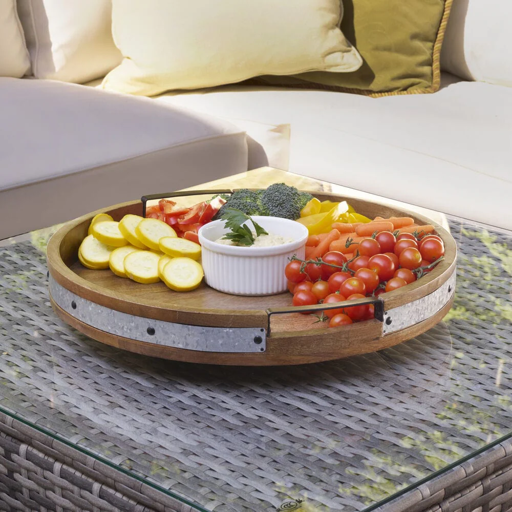Galvanized Band Lazy Susan Platter with Removable Dividers, 16 Inch