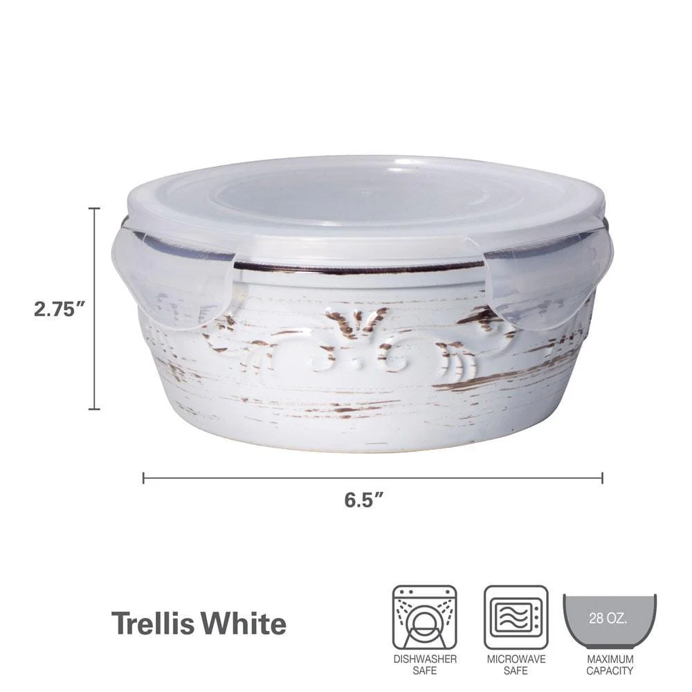 Trellis White Storage Bowl with Lid
