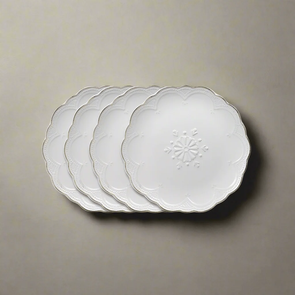 French Lace Set of 4 White Salad Plates