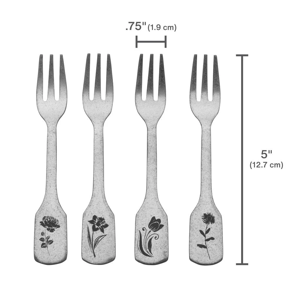 Matte Floral Set of 4 Appetizer Forks