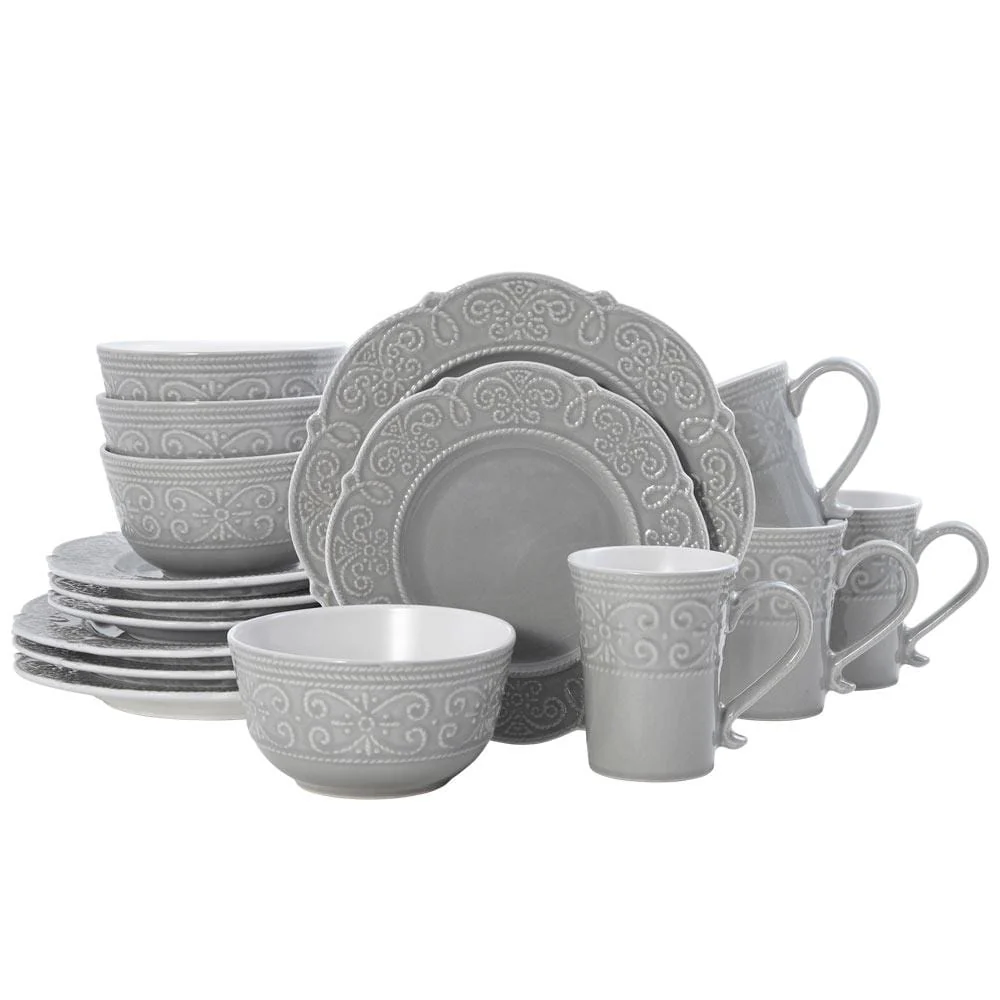 Abby Gray 16 Piece Dinnerware Set, Service for 4