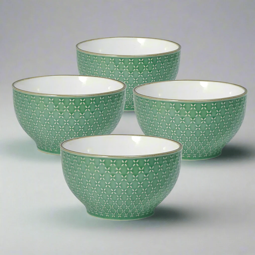 French Lace Set of 4 Green Soup Cereal Bowls