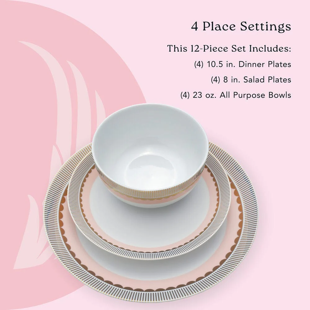 Darbie Angell Golden Charm Metallic 12 Piece Dinnerware Set, Service for 4