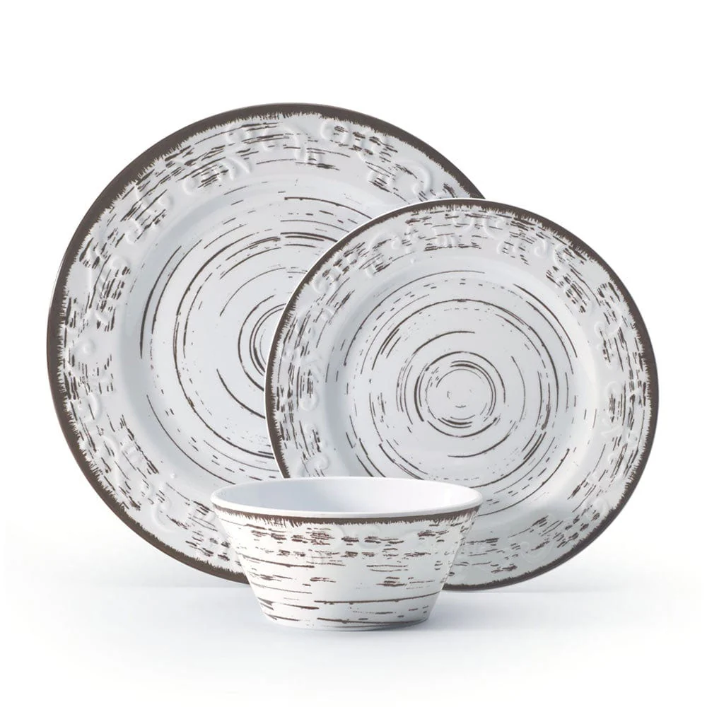 Trellis White 12 Piece Outdoor Melamine Dinnerware Set, Service for 4