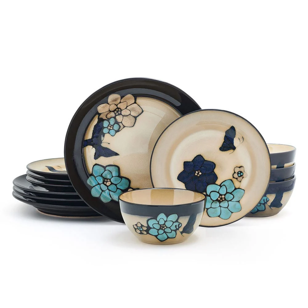 Painted Butterfly Blue 12 Piece Dinnerware Set, Service for 4