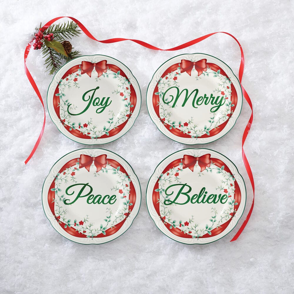 Winterberry® Set of 4 Red Ribbon Salad Plates