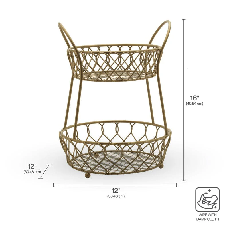 Lattice 2 Tier Matte Gold Countertop Basket