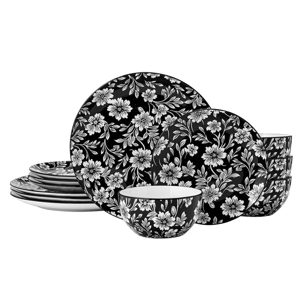 Midnight Blooms 12 Piece Dinnerware Set, Service for 4