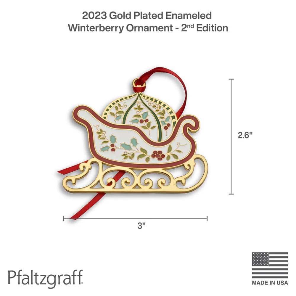 Winterberry® Gold Plated Enamel Sleigh Christmas Ornament