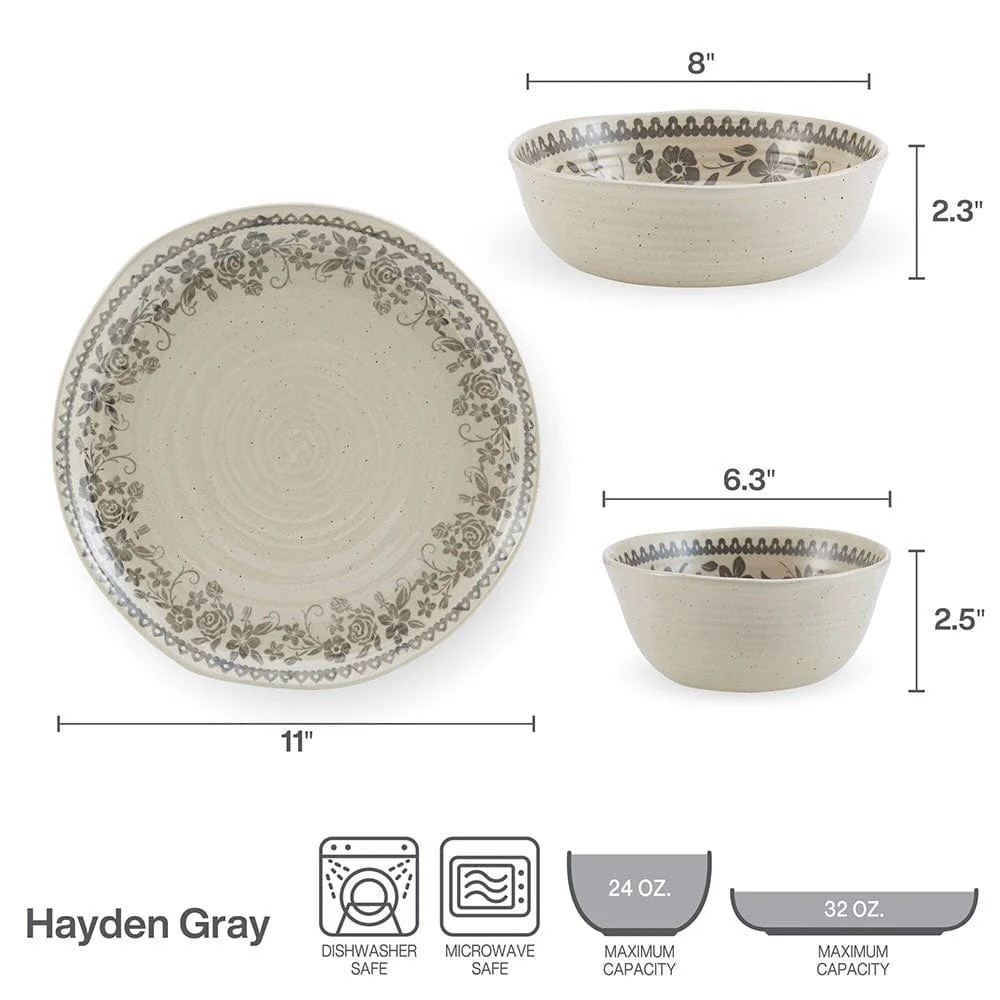Hayden Grey 12 Piece Dinnerware Set, Service for 4