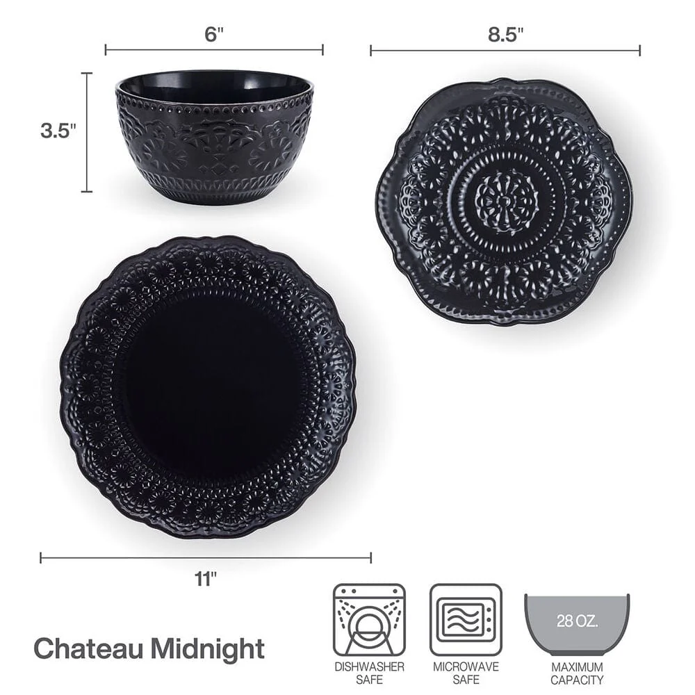 Chateau Midnight 12 Piece Dinnerware Set, Service for 4