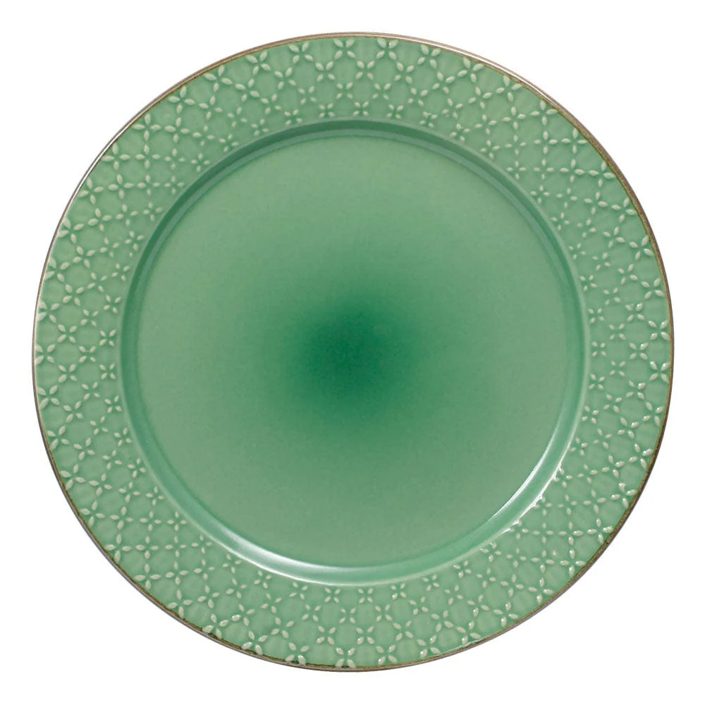 French Lace Set of 4 Green Dinner Plates