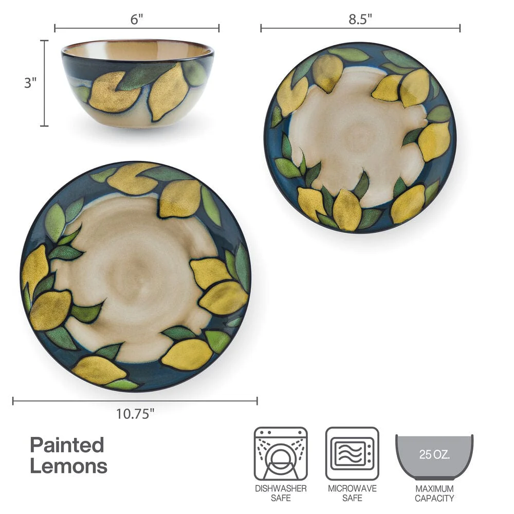 Painted Lemons 12 Piece Dinnerware Set, Service for 4